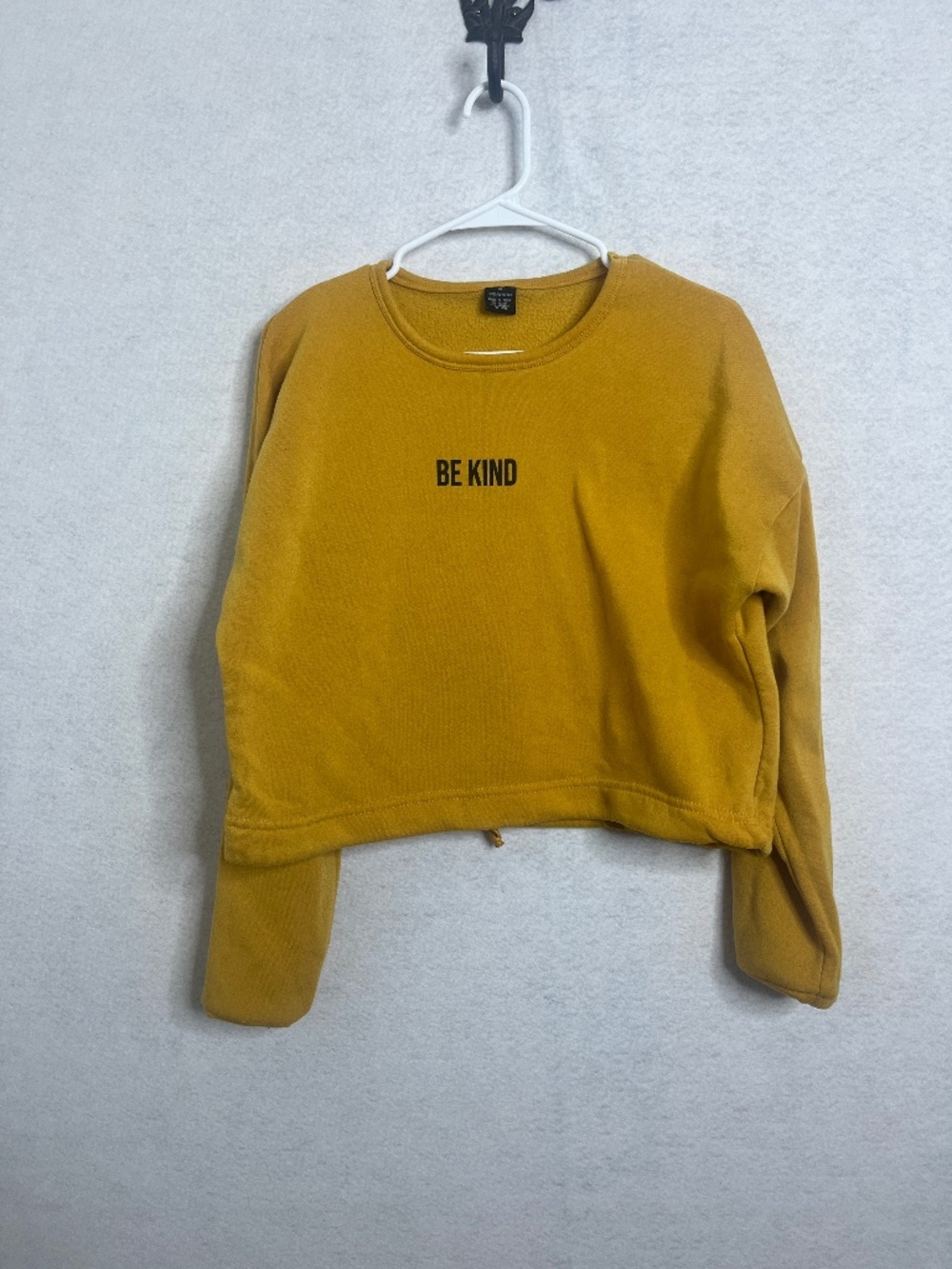 Mustard Yellow “Be Kind” Cropped Sweatshirt Fleece Lined XL